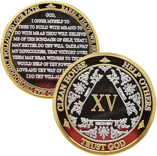 Vista 24 de Silver & Gold - Medallón de Alcohólicos Anónimos de 1 a 60 años (10 años (X)) Cápsula AA incluida