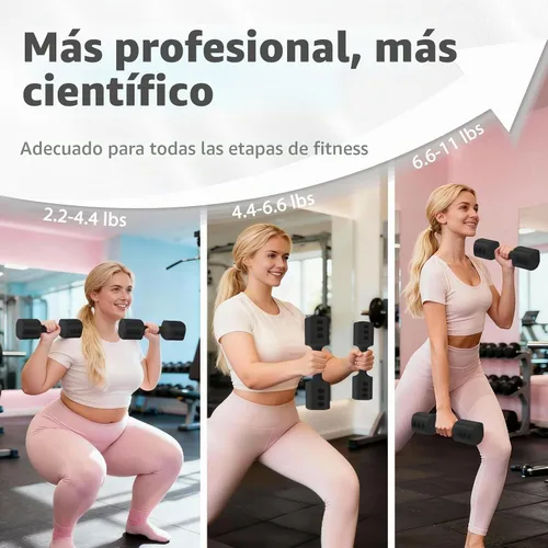 Vista 5 de Juego de 2 mancuernas ajustables, juego de pesas ajustables, mango antideslizante, juego de mancuernas de pesas libres 4 en 1 para mujeres en casa