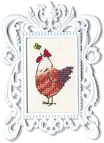 Vista 2 de Wizardi RTO Kit de punto de cruz en lienzo Aida con una gallina y una flor. Diseño encantador de 1.18 x 1.97 pulgadas FA007. Perfecto