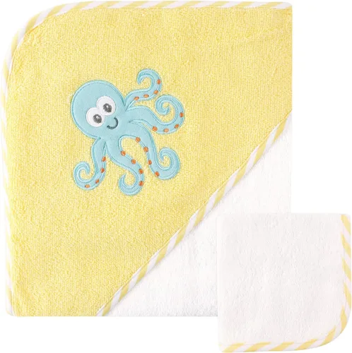 Vista 3 de Luvable Friends Toalla y toallita unisex con capucha de algodón para bebé, floral, talla única