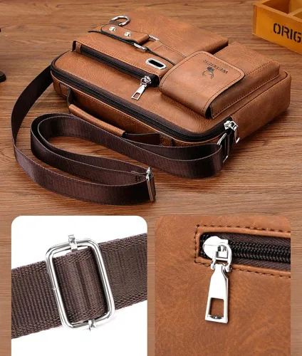 Vista 7 de Tellrain Maletín de negocios para hombre, bolsa de mensajero de piel sintética, bolsa de viaje de oficina para negocios, viajes y escuela