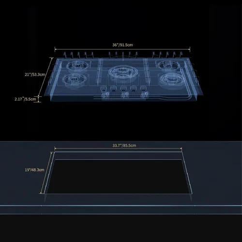 Vista 8 de Empava Placa de cocina de 36 pulgadas con 5 quemadores sellados Italia Sabaf de vidrio templado convertible NG/LPG en negro modelo 2025, gas 36