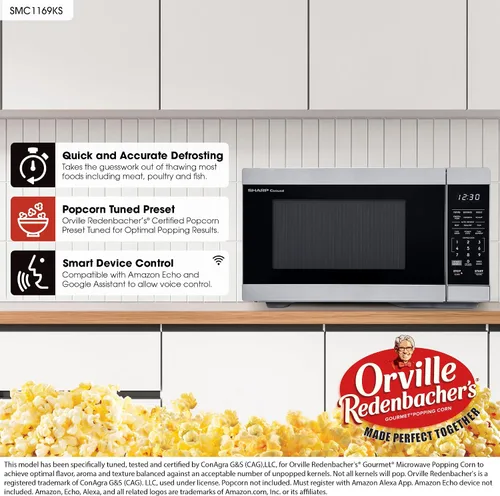 Vista 2 de SHARP Horno de microondas de encimera compatible con Alexa certificado por Orville Redenbacher's con plato giratorio Carousel extraíble de 12.4