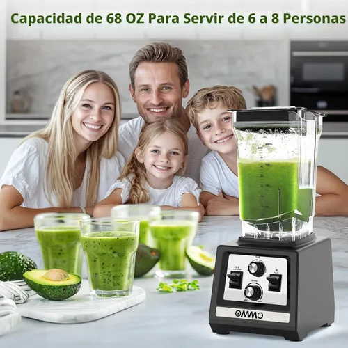 Vista 5 de OMMO Licuadora para batidos: Licuadoras de pico de 1800 W para cocina, jarra sin BPA de 68 onzas, temporizador y control de velocidad, 6 cuchillas