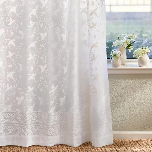 Vista 38 de Panel de cortina transparente blanco y dorado con alzapaños, 100% gasa de algodón, con pestaña superior o bolsillo para barra para decoración