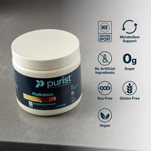 Vista 4 de Purist Polvo de electrolitos Hidratación de agua con 800 mg de electrolitos sin azúcar mezcla de bebida de stevia Cero ingredientes artificiales