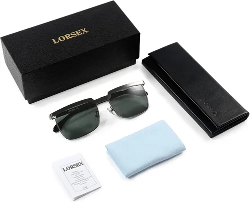 Vista 7 de LORSEX Metal Mens Sunglasses UV400 Protection Driving Fishing Golf Retro Sunglasses for Men