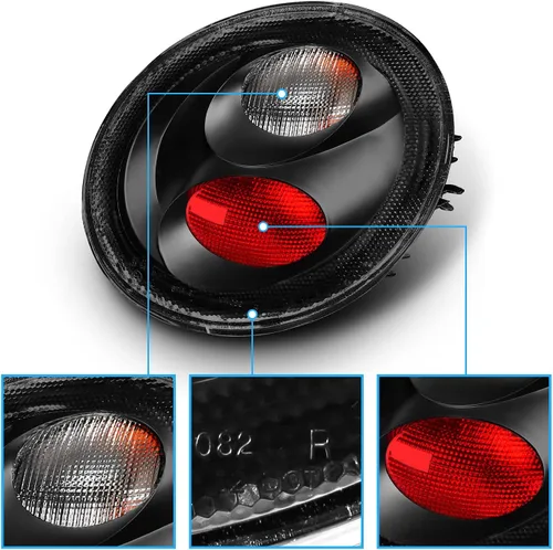 Vista 3 de AmeriLite Luces traseras Altezza negras transparentes para Volkswagen Beetle 1998-2005 - lado del pasajero y del conductor Negro