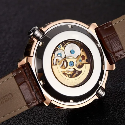 Vista 6 de SALUT MONDE Men's Wrist Watches Hand Assembled Mechanical Man Watch Italian Leather Straps Waterproof