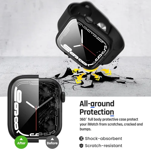 Vista 6 de Goton Funda impermeable 2 en 1 para Apple Watch, protector de pantalla para series 6/5/4, SE 3/2/1 de 40mm, cubierta frontal de vidrio protectora