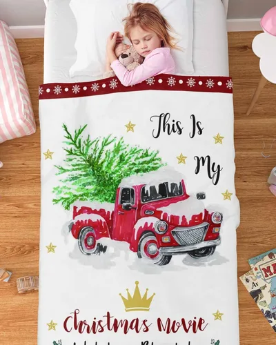 Vista 4 de Manta de forro polar suave con diseño de árbol de Navidad con texto en inglés «This is My Christmas» para ver películas navideñas, sofá, silla, sala