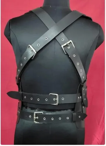Vista 5 de Pechera bohemia de cuero medieval, armadura de cuero para LARP y cosplay, regalo helloween