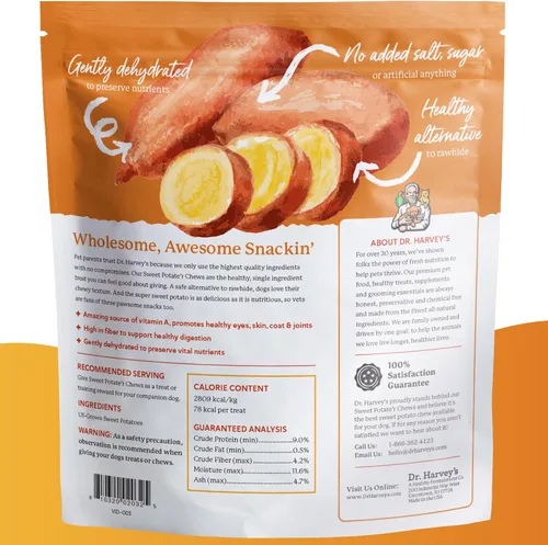 Vista 2 de Dr. Harvey's Masticables de batata para perros, golosinas para perros pequeños, medianos y grandes, aperitivos naturales para entrenamiento, dientes