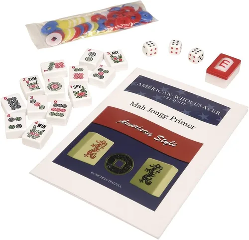 Vista 6 de Juego de Mahjong americano por Linda Li™,166 azulejos blancos, 4 rack todo incluido, bolsa suave Azul Paisley, juego Mahjongg completo