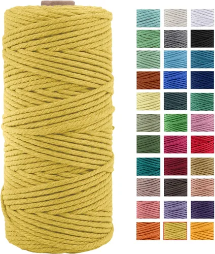 Vista 16 de Cordón de macramé de algodón natural grueso de 3mm x 109 yardas, cuerda de algodón trenzado de 4 hebras para macramé suave de color natural hecho a