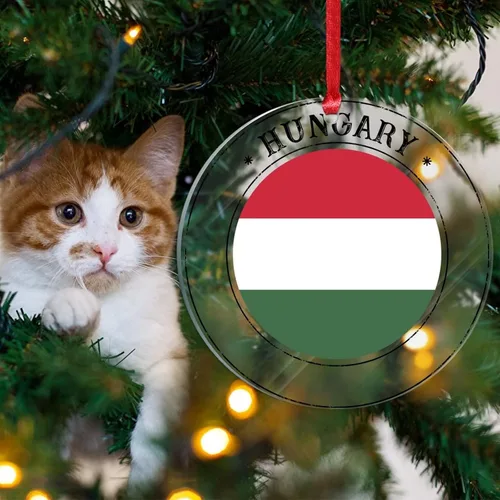 Vista 4 de Bandera de Hungría, adornos para árbol de Navidad, bandera nacional de Hungría, decoración de Navidad, adorno acrílico, recuerdo de Navidad, amantes