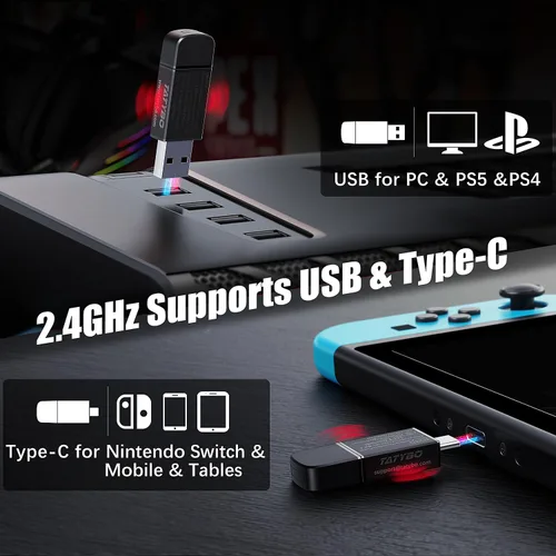Vista 3 de Auriculares inalámbricos para juegos para PS5 PS4, interruptor de PC, auriculares para juegos de 2.4 GHz con micrófono cancelación de ruido
