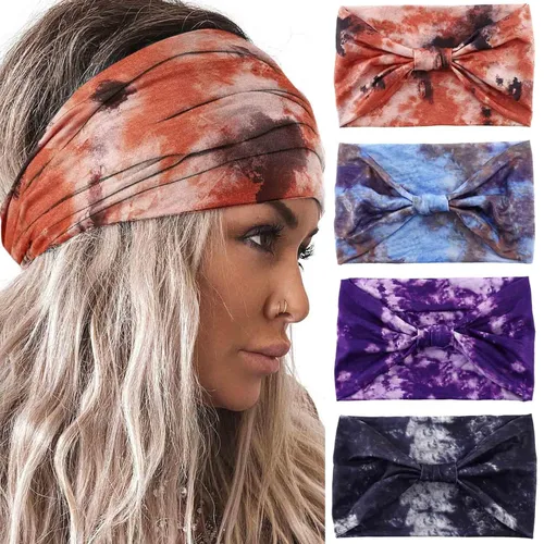 Vista 8 de Acenail Diademas anchas para mujer, turbante bohemio, diadema anudada, floral, elástica, antideslizante, para entrenamiento, yoga, bufandas