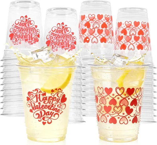 Vista 7 de 50 vasos de plástico de 12 onzas para el Día de San Patricio, vasos desechables impresos con texto en inglés "Happy St. Patrick's Day" y "Lucky