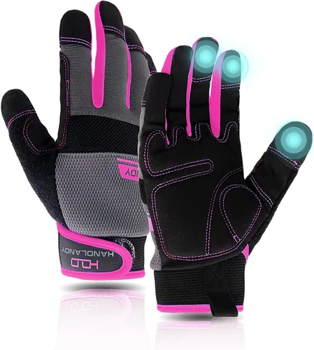 Vista 7 de AIGEVTURE Guantes de trabajo de seguridad para hombres y mujeres, guantes de mecánico ligeros para pantalla táctil, guantes de trabajo de jardinería