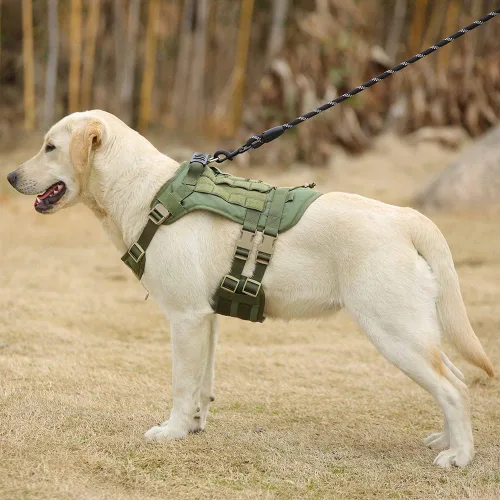 Vista 2 de Arnés táctico para perros grandes y medianos, sin tirones, chaleco militar para perro de servicio con panel Molle, arnés para perro con asa