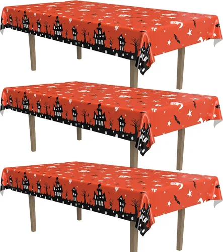 Vista 20 de Beistle Mantel de casa embrujada, 54 x 108 pulgadas, 2 piezas, mantel de plástico, mantel rectangular, mantel de Halloween, mantel de vacaciones