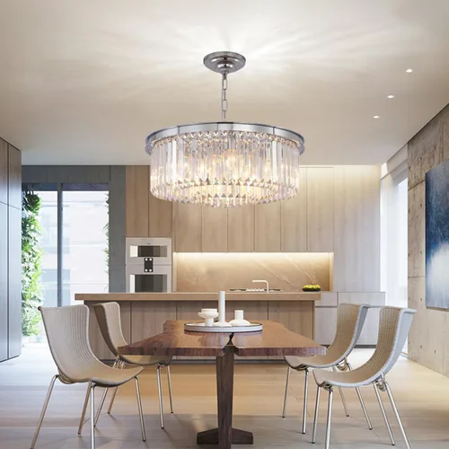 Vista 3 de Candelabro de cristal moderno cromado, lámpara de techo colgante de 3 niveles para comedor, sala de estar, dormitorio, 20 pulgadas de ancho
