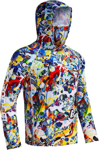 Vista 32 de Rodeel - Camisa de pesca para hombre con manga larga, UPF 50+, rendimiento de alto rendimiento para senderismo, con máscara, protección UV