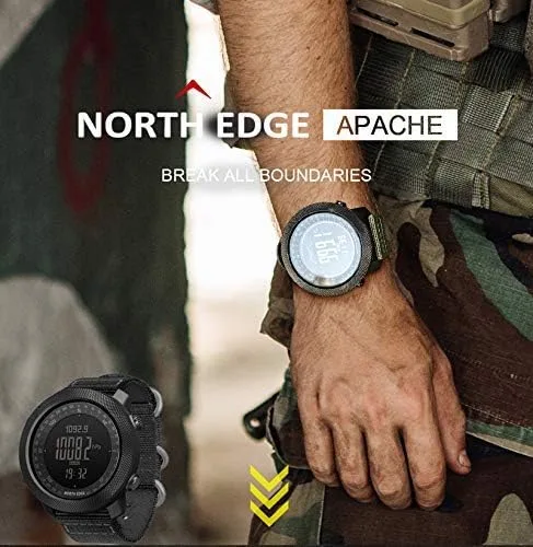 Vista 3 de North Edge Apache - Relojes deportivos tácticos para hombres, relojes digitales sólidos de supervivencia al aire libre con brújula militar sólida