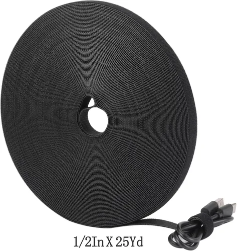 Vista 3 de Correas reutilizables para cables, rollo de gestión de cables, cierre negro, cinta de gancho y bucle de doble cara (1/2 pulgada)