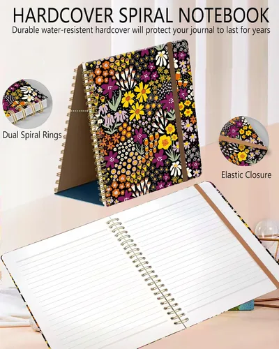 Vista 2 de Cuaderno de espiral A5, lindo cuaderno para mujeres y hombres, cuaderno de tapa dura con rayas universitarias para trabajo y toma de notas, 60