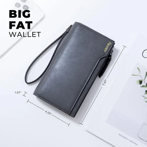 Vista 6 de Alldialy RFID 24 - Cartera para tarjetas de crédito, cartera de pulsera de gran capacidad para mujer con cremallera, Gris