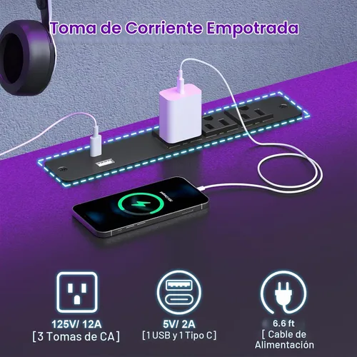Vista 4 de Escritorio para juegos en forma de L con gabinete, escritorio de esquina reversible para computadora con cajones, escritorio para juegos con panel