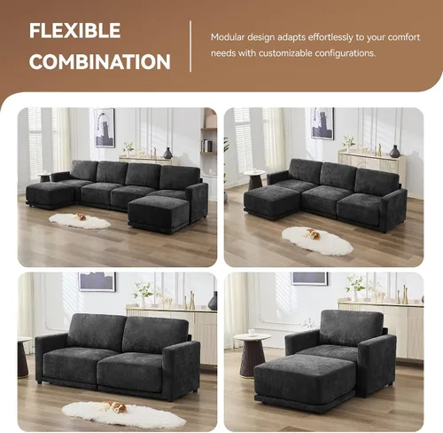 Vista 6 de Sofá modular en forma de U de 143.8 pulgadas, sofá de nube seccional de gran tamaño, sofás de asiento profundo de 6 plazas con 2 otomanas móviles