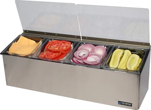 Vista 5 de San Jamar Ez-Chill Centro de preparación de alimentos autoservicio con tapa con bisagras para bares, restaurantes y cocinas, acero inoxidable