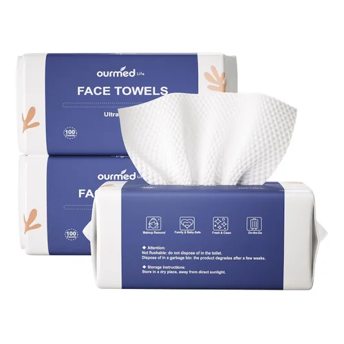 Vista 13 de Ourmed Life Toallas faciales desechables biodegradables limpias para piel sensible, paños faciales sin pelusa para removedor de maquillaje, cuidado