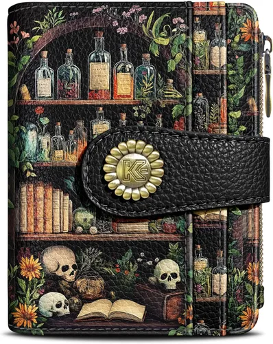 Vista 45 de Kelvoris Cartera pequeña Rfid para mujer, plegable, con cremallera, bolsillo para monedas, piel sintética, compacto, para tarjetas de crédito