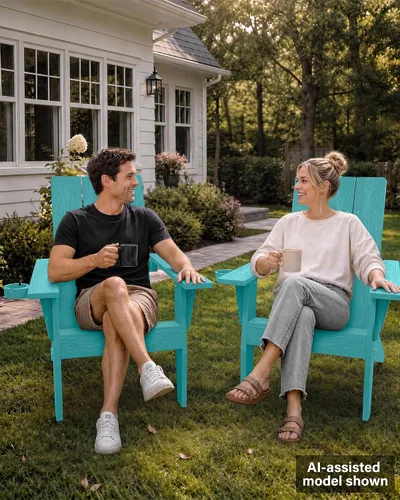 Vista 8 de MXIMU Silla Adirondack moderna resistente a la intemperie con portavasos, sillas de gran tamaño para hogueras Adorondic de plástico al aire libre