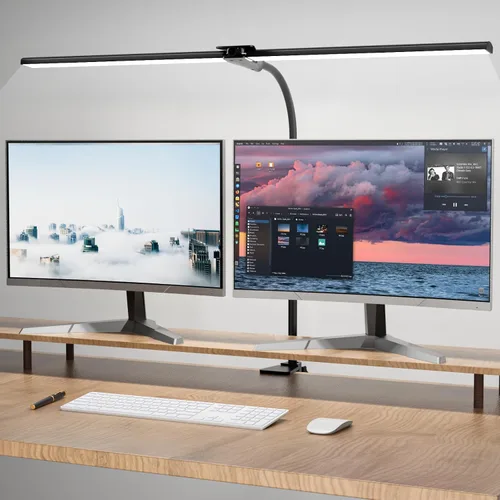 Vista 6 de Hensam Lámpara de escritorio LED con abrazadera, luz de escritorio de doble cabezal para oficina en casa, luz de escritorio regulable, lámpara