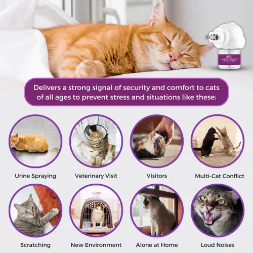 Vista 8 de Difusor de feromonas calmante para gatos, 1 cabezal difusor y 2 recambios durante 60 días, productos esenciales para aliviar la ansiedad para gatos