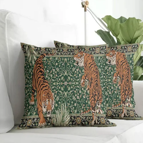 Vista 5 de Juego de 2 fundas de almohada de tigre de 18 x 18 pulgadas, diseño de leopardo y guepardo, fundas de almohada para sofá, estilo vintage, bohemio