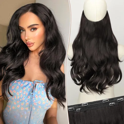Vista 56 de KooKaStyle Extensiones de Cabello con Alambre Invisible, Largas, Lacias, en Capas, Sintéticas con Alambre Transparente, Tamaño Ajustable, 6 Clips