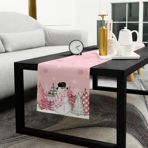 Vista 5 de Camino de mesa de muñeco de nieve rosa rubor, lino de algodón, bufandas de 36 pulgadas, diseño de lunares de Navidad para cocina, café, comedor