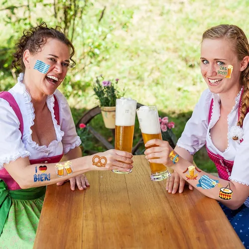 Vista 5 de HOWAF Tatuajes temporales para el Oktoberfest, 72 tatuajes falsos para niños, calcomanías impermeables para suministros de festivales de cerveza