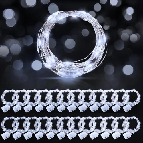 Vista 34 de AIKEI Paquete de 12 luces LED de hadas que funcionan con pilas, guirnaldas de luces impermeables de 7 pies, 20 luces LED de luciérnagas estrelladas
