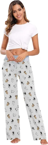 Vista 6 de XUWU Pantalones de pijama para mujer, cómodos, casuales, palazzo, pierna ancha