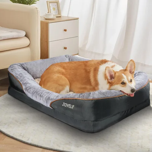 Vista 8 de Cama Joyself ortopédica de espuma viscoelástica con cubierta lavable extraíble para perro y juguetes con sonido de regalo, Gris