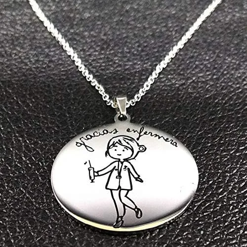 Vista 2 de Fashion Nurse Stainless Steel Necklace Women Silver Color Necklaces Pendants Jewelry Enfermeria Regalos