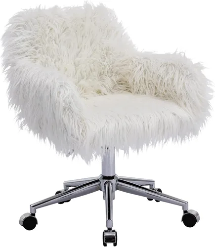 Vista 10 de KCC Silla de escritorio de oficina esponjosa, silla giratoria moderna de pelo sintético con ruedas, sillas de acento suaves, cómodas, elegantes
