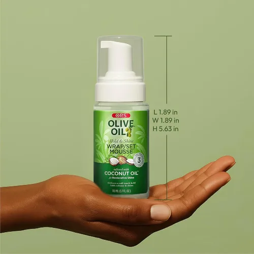 Vista 3 de ORS Set de envoltura de aceite de oliva Hold & Shine Mousse infundida con aceite de coco, 3.7 onzas (paquete de 2)